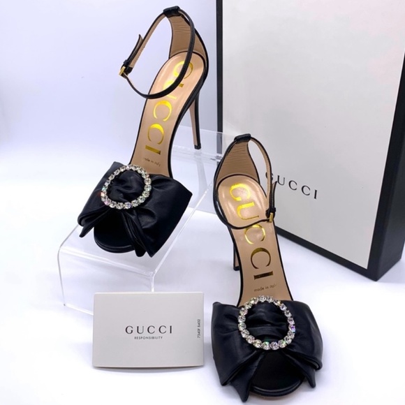 GUCCI Black Nappa Charlotte Lambskin Sandals, Black Size 40 with Box - Picture 1 of 17